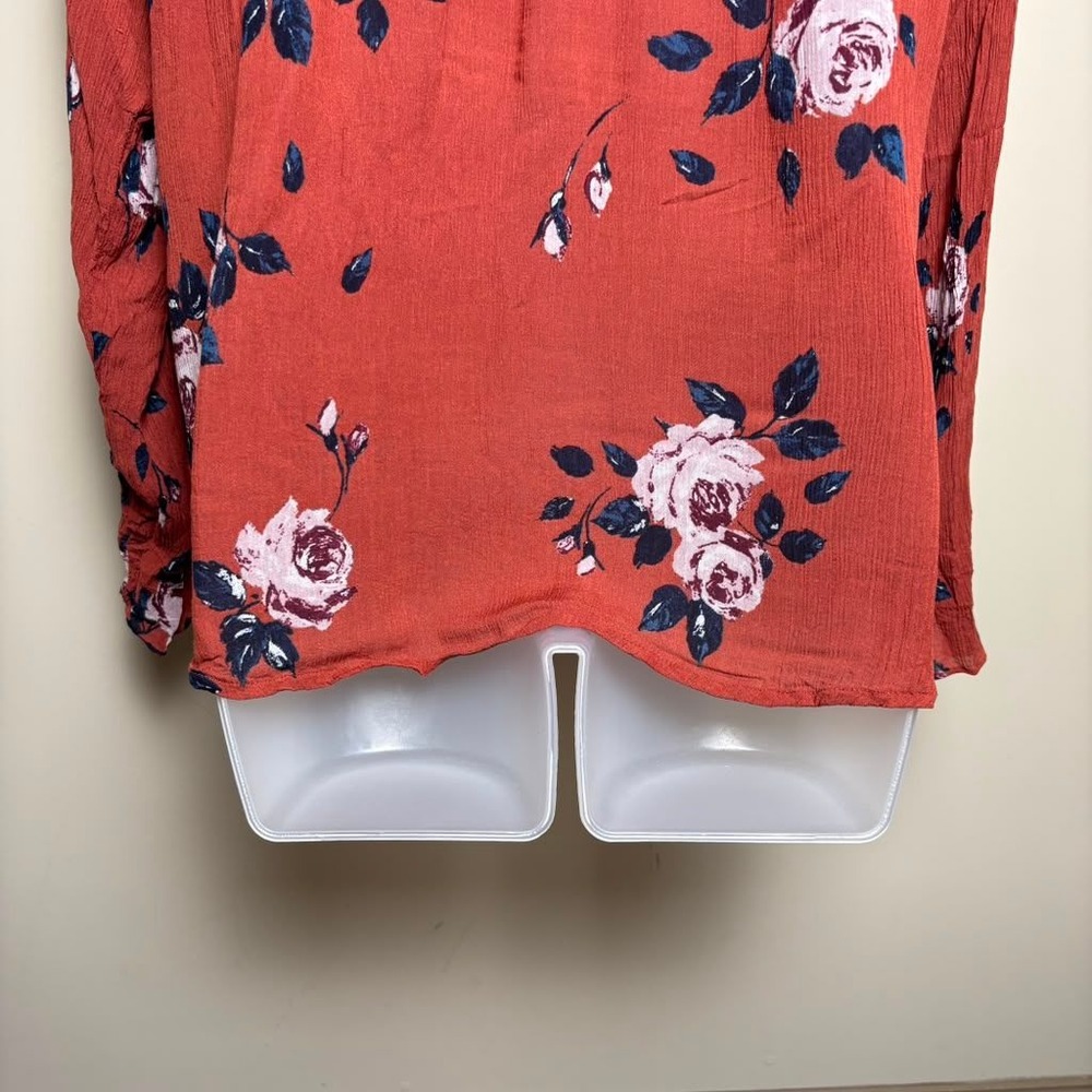 G&F Collection Terracotta Rust Floral Blouse Pintuck Long Sleeve Top Women Large - Picture 7 of 9